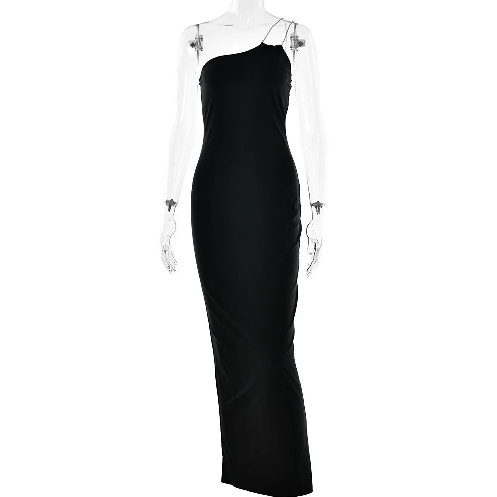 Rhinestone Halter Dress Slant Collar Dress