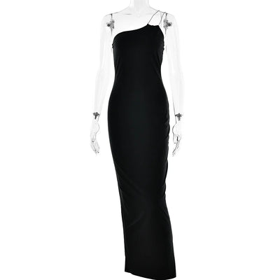 Rhinestone Halter Dress Slant Collar Dress