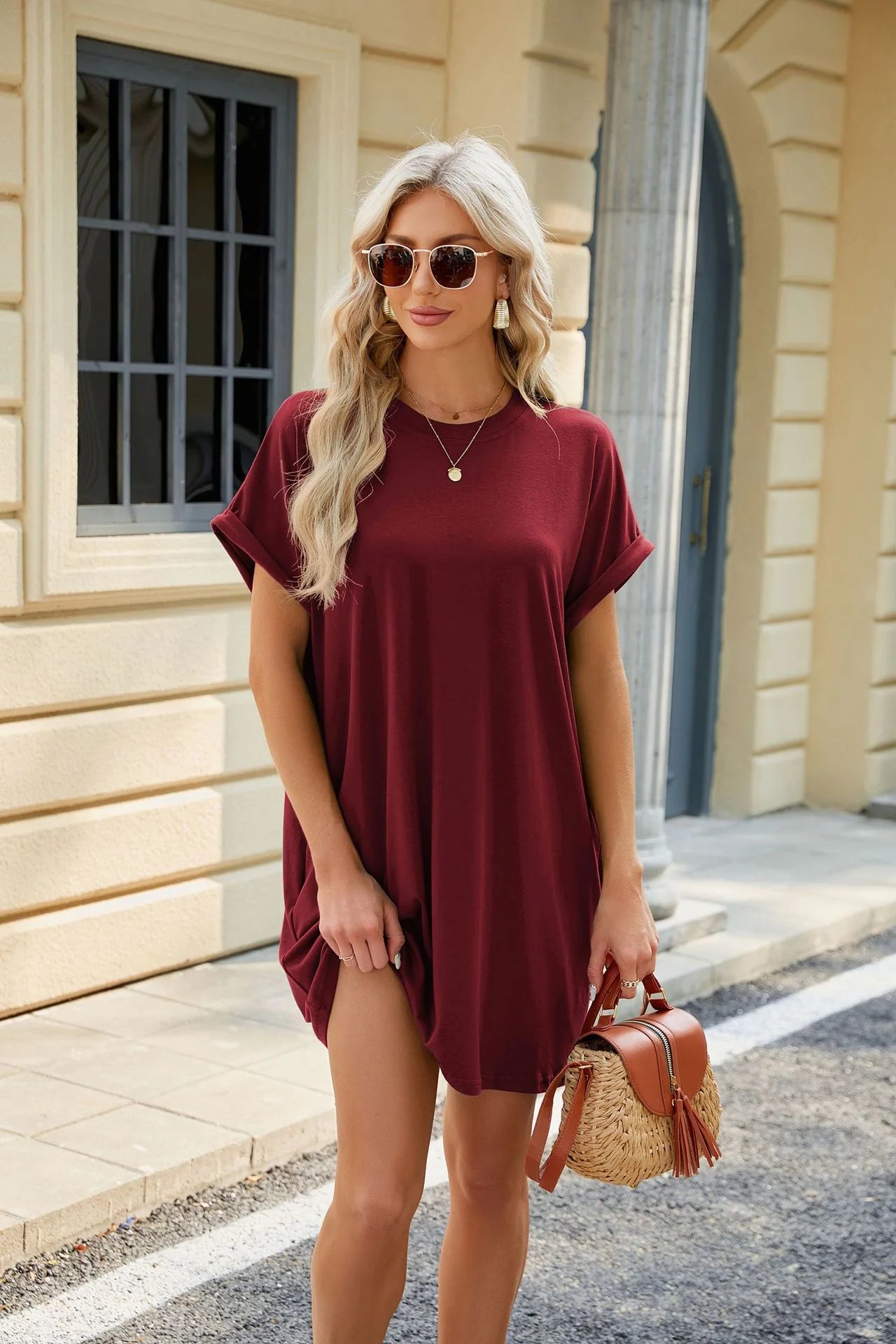 Loose Short Sleeve Dress With Pocket