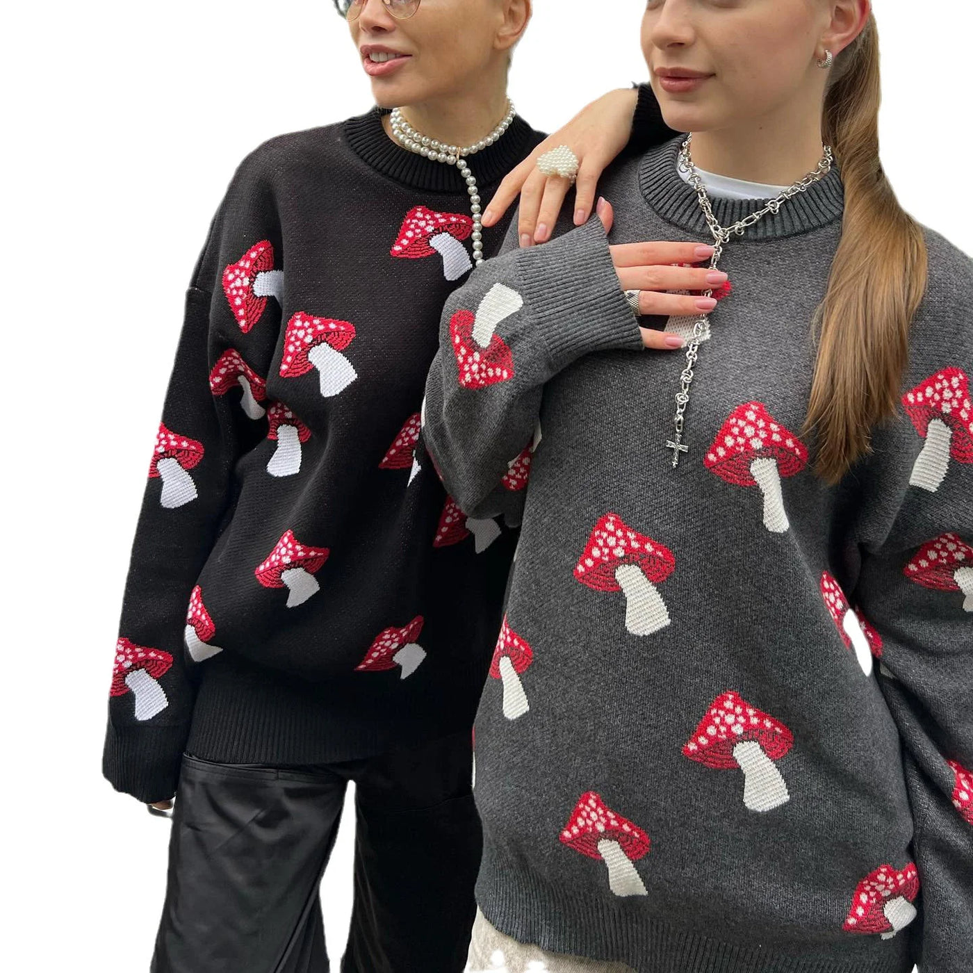 Niche Design Ins Style Mushroom Jacquard Sweater Women’s