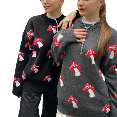 Niche Design Ins Style Mushroom Jacquard Sweater Women’s