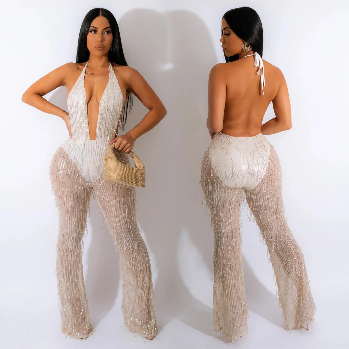 Transparent Mesh Sleeveless Long Pants Jumpsuit