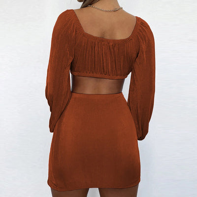 Two Piece Low Cut Lace Dress Suit