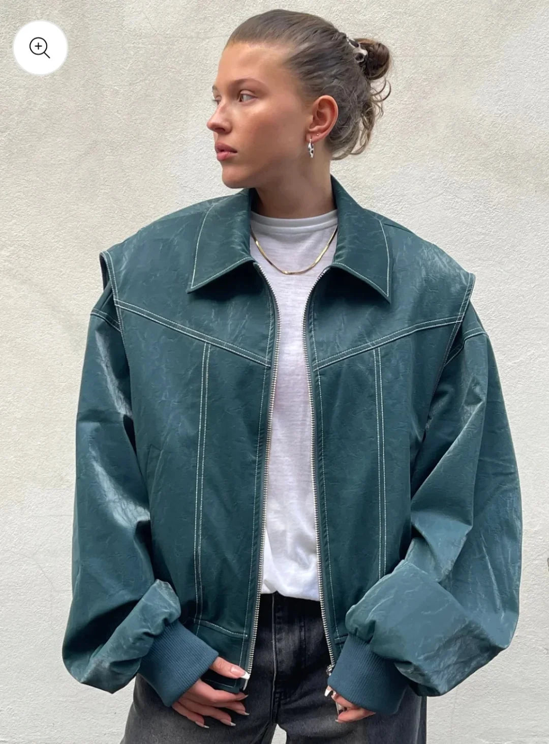 Leather Jacket with Long Sleeves and Zipper