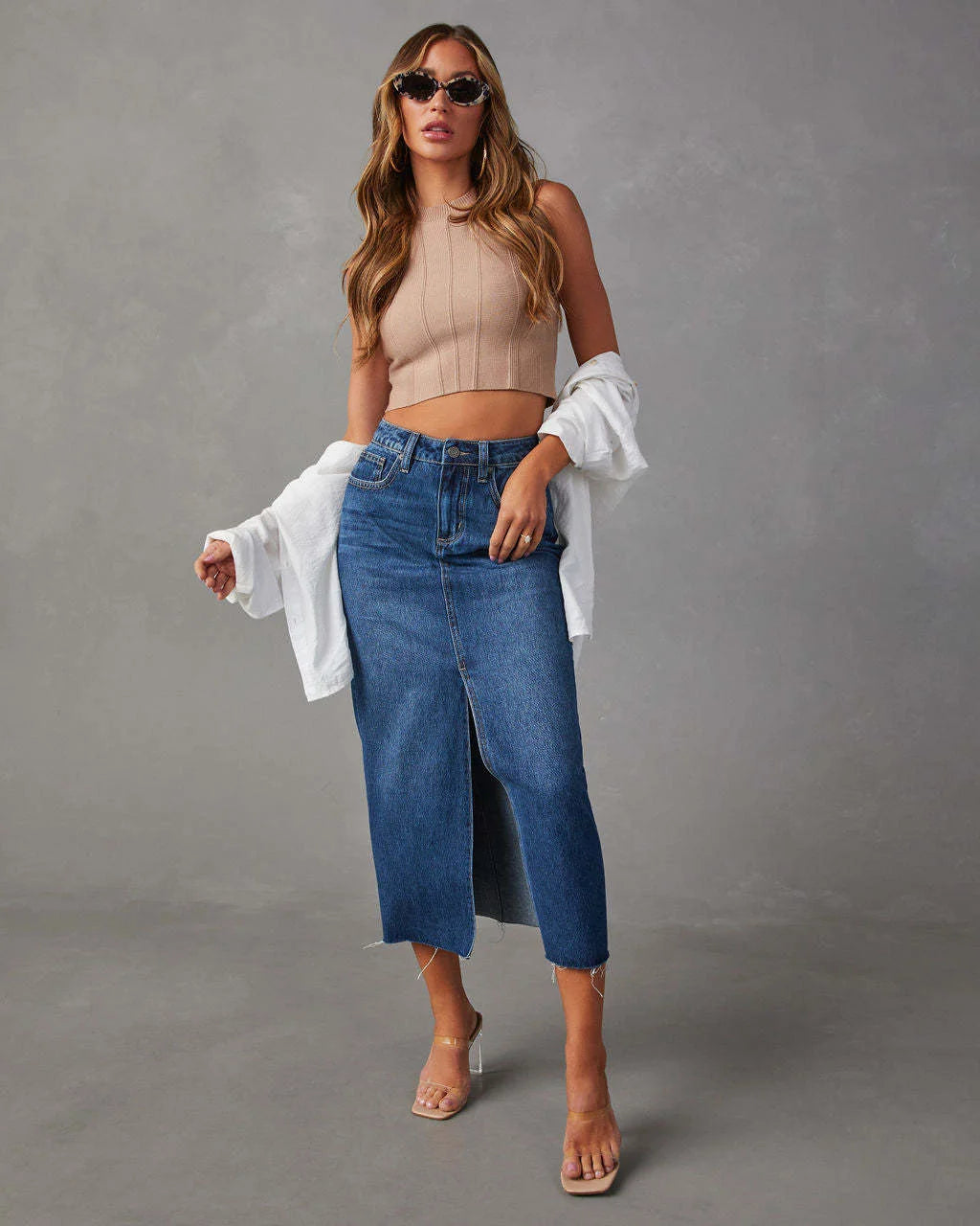 Split Jean High Waist Skirt