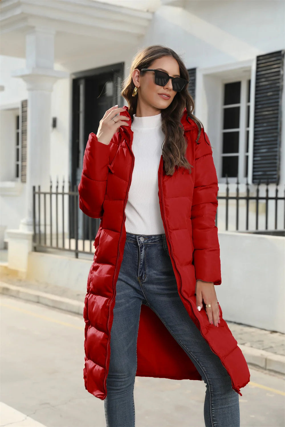 Hooded Women’s Cotton Jacket Mid Length Slim Fit