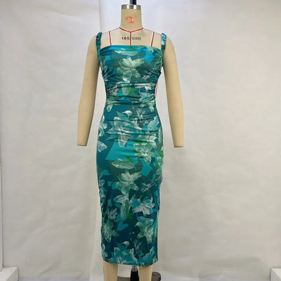 Fashion Print Backless Tie Slim Slip Dress