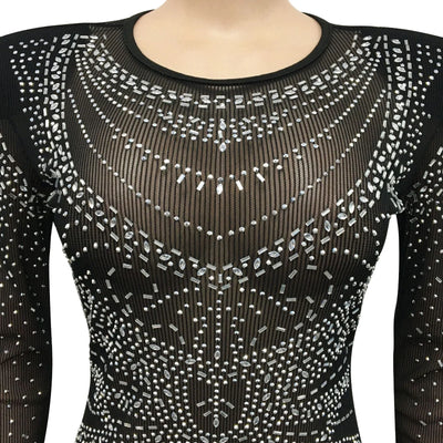 Mesh Perspective Long Sleeved Slit Long Dress