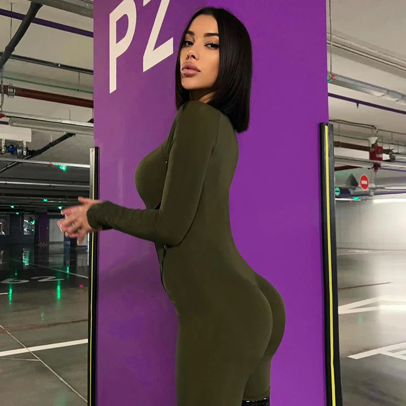 Long Sleeve Tight Jumpsuit With Design