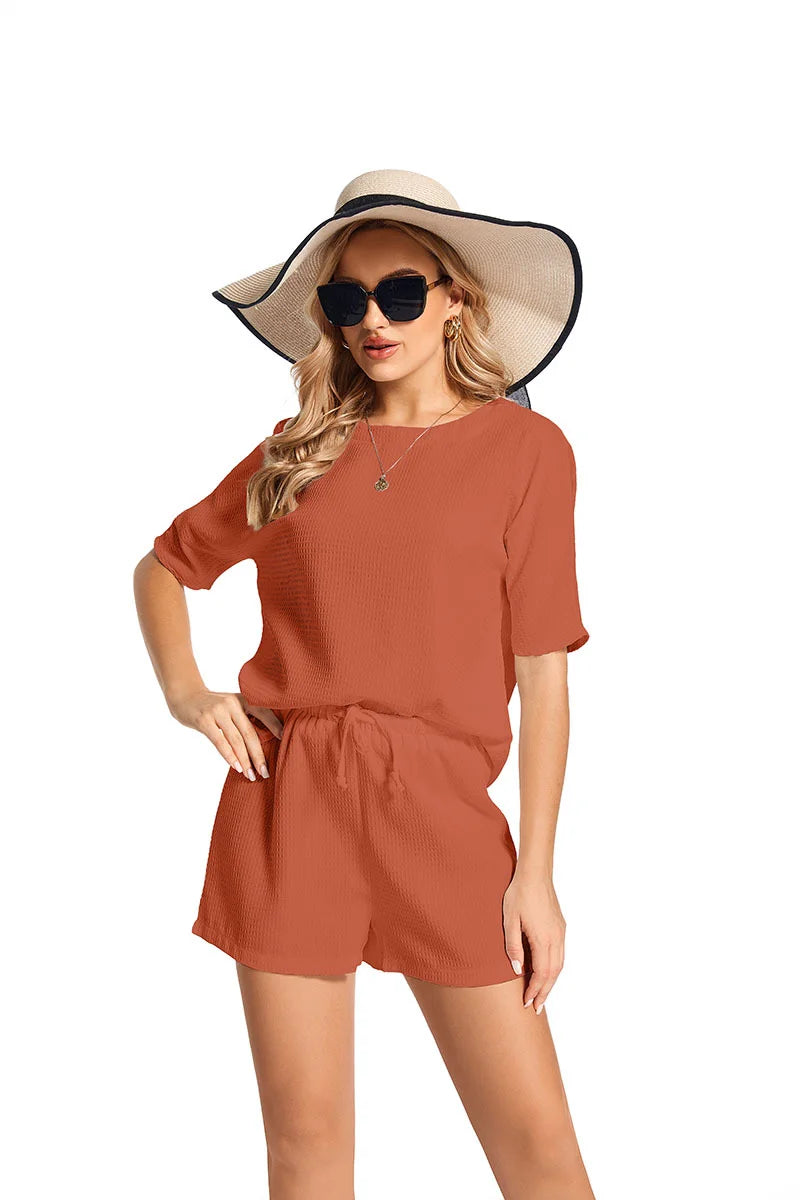 Short Sleeved Set Women’s Trendy Bat Shirt Shorts Two Piece Set