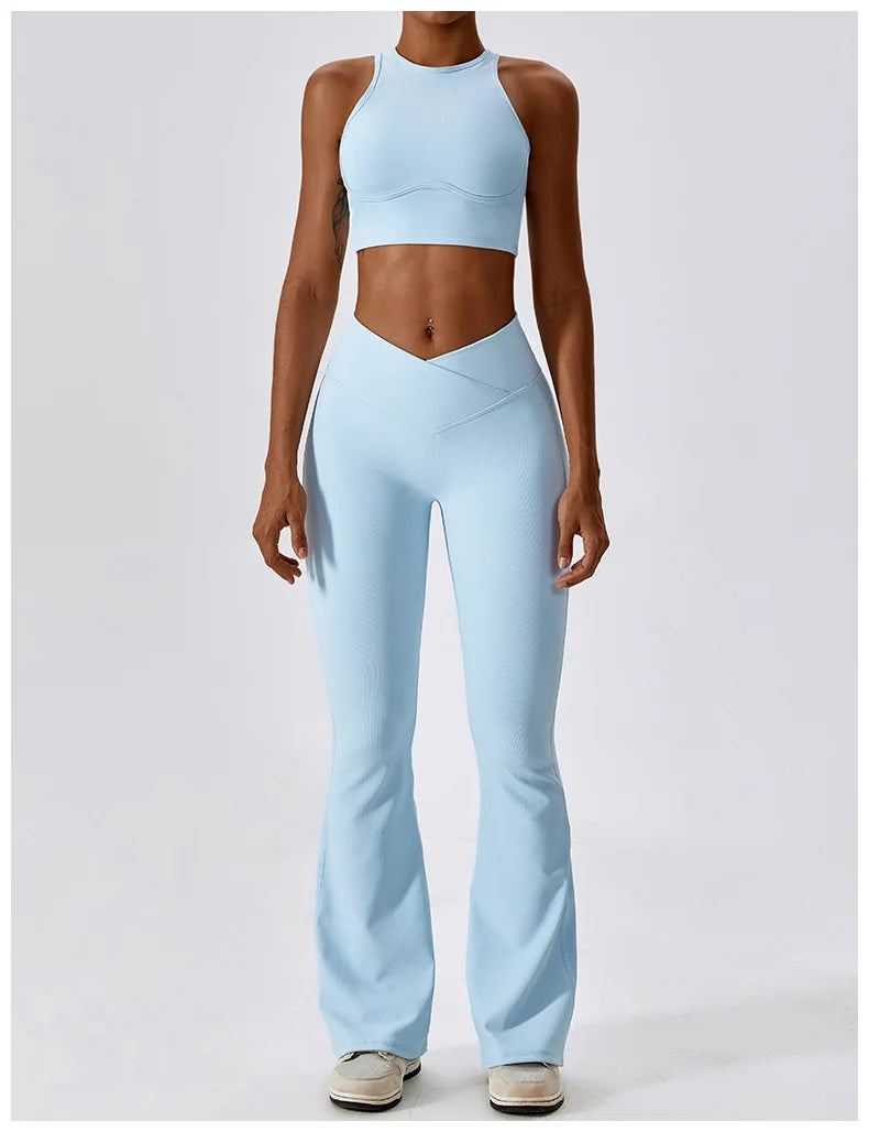 High Waist Cross Wide Leg Sports Flare Pants