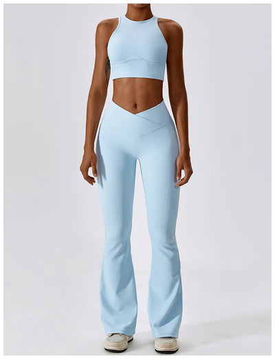 High Waist Cross Wide Leg Sports Flare Pants
