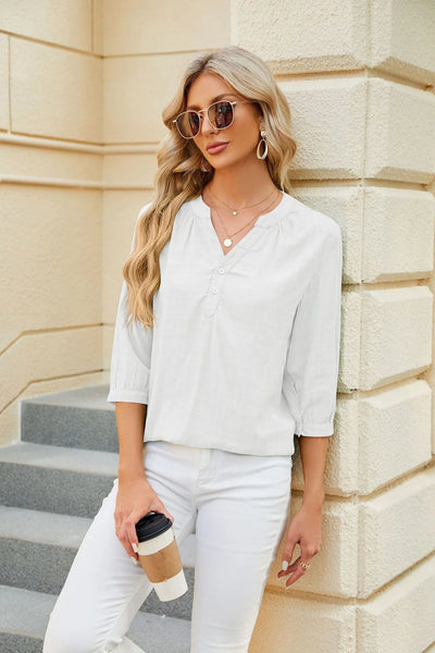 V Collar Loose Five Sleeve Blouse Woman