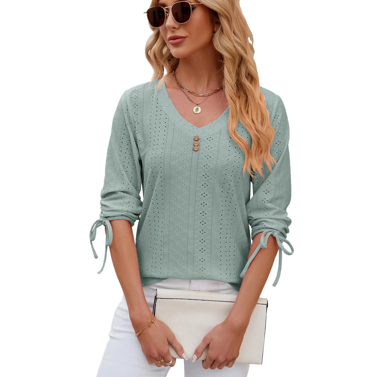 Loose Long Sleeve V Neck Blouse