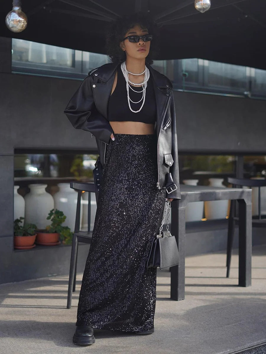 Ladies’ Street Trend Long Sexy Sequined Skirt