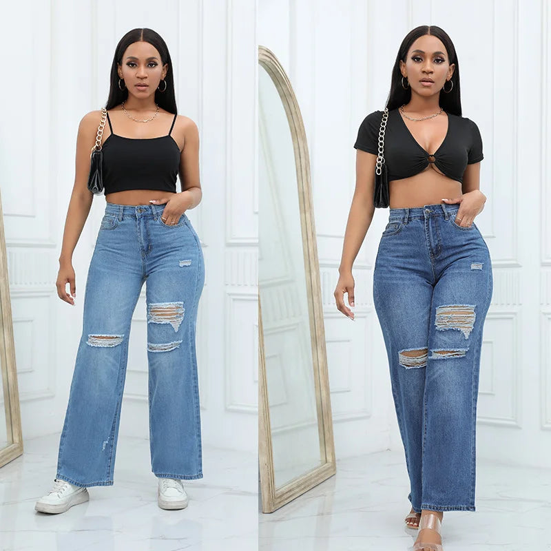 Wide Leg Ripped Jeans