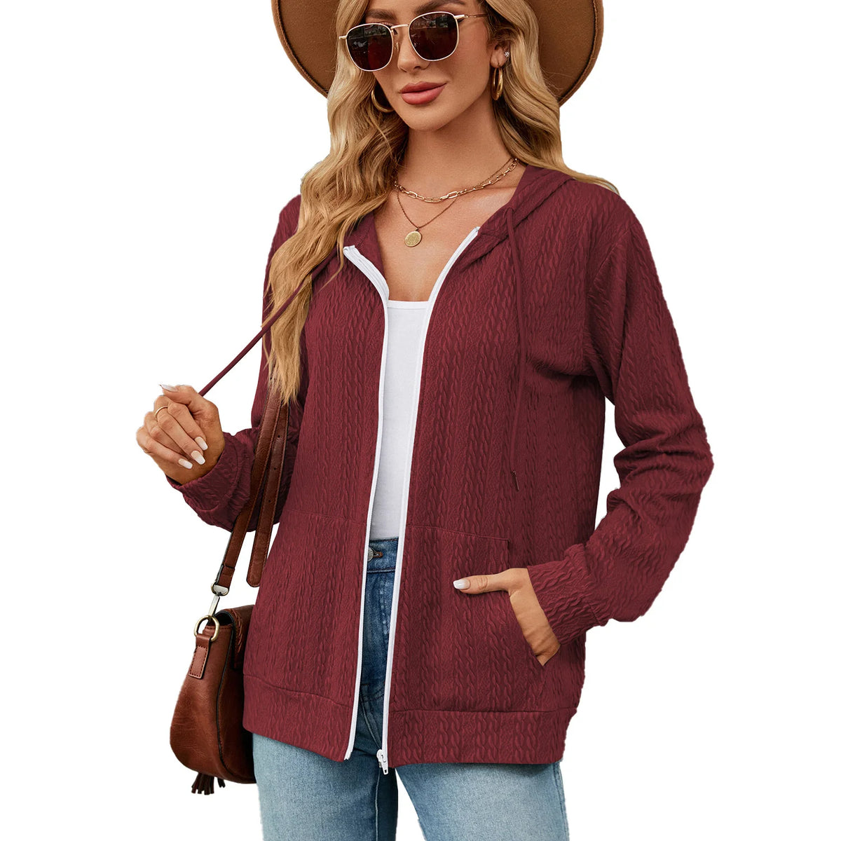Hoodie Zipper Cardigan Pocket Hoodie Woman