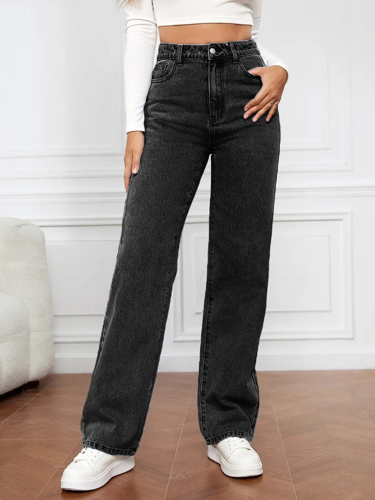Stretch Wash Denim Fashion Straight Leg Pants Jeans Women’s Pants
