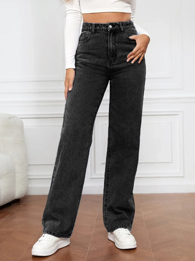 Stretch Wash Denim Fashion Straight Leg Pants Jeans Women’s Pants
