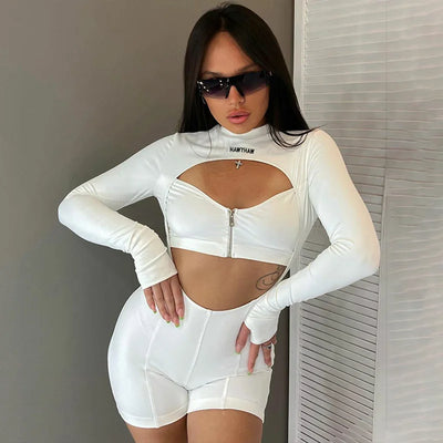 Hollow Zipper Tight Casual Jumpsuit