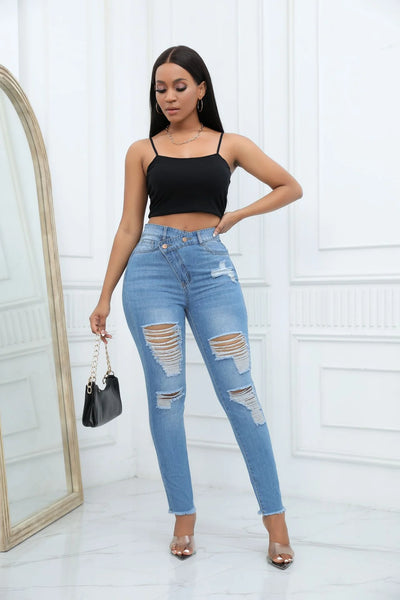 High Waist Worn Denim Pants