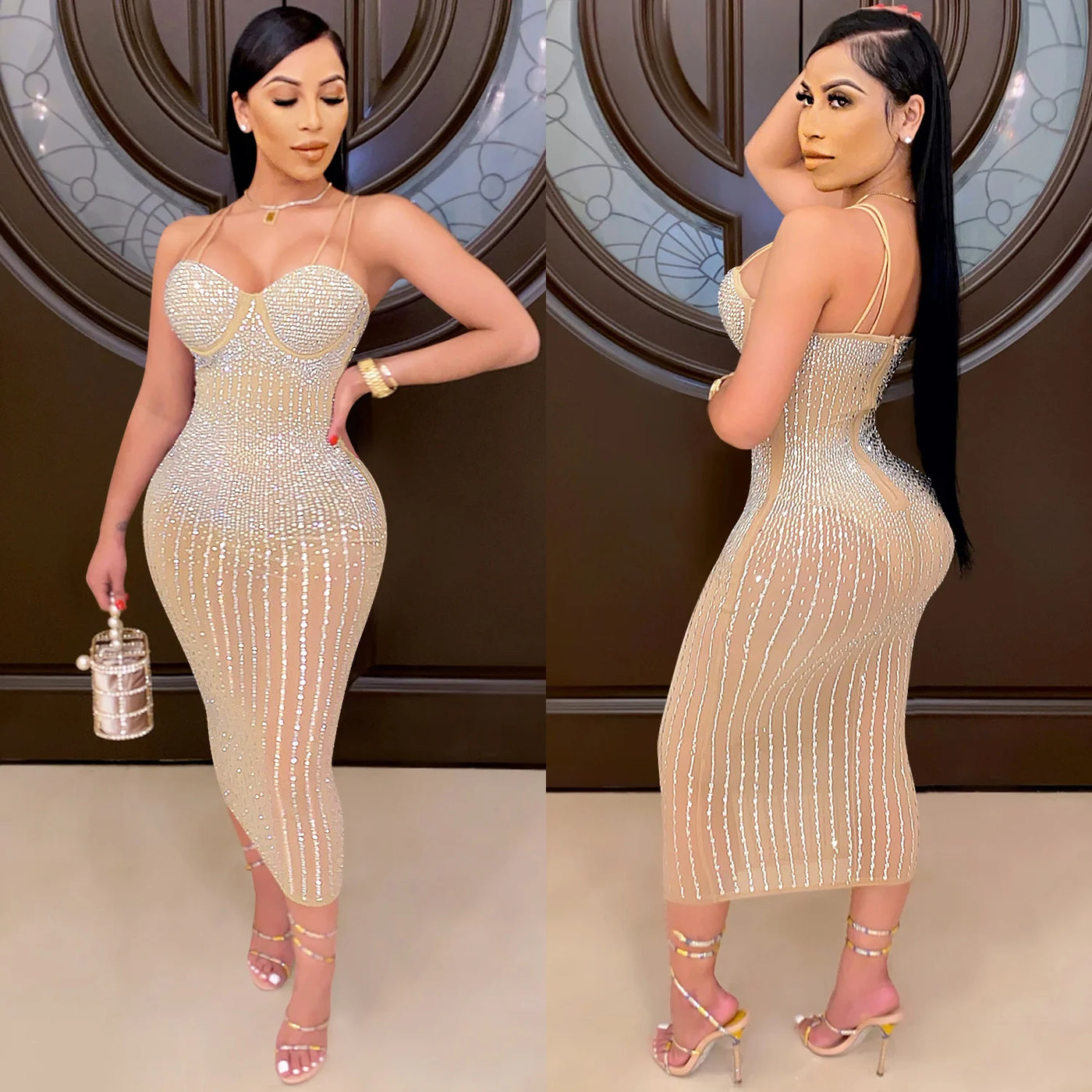 Mesh Perspective Hot Diamond Dress