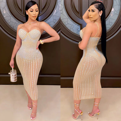 Mesh Perspective Hot Diamond Dress