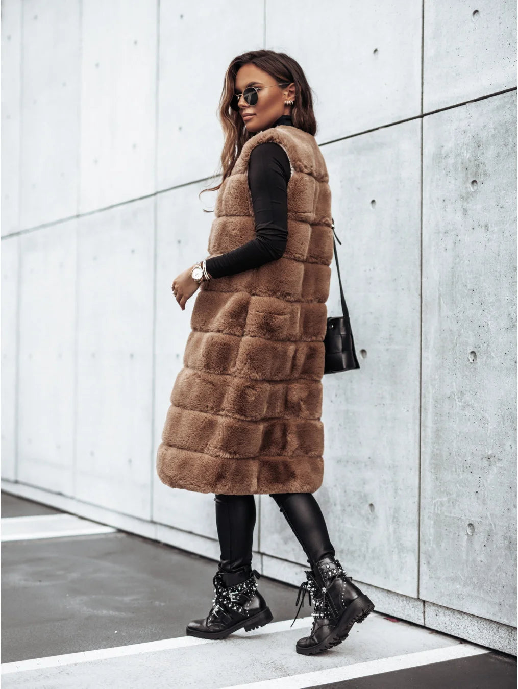 Women’s Winter Round Neck Fur Vest Long Vest Jacket