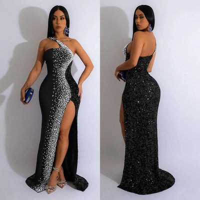 Diamond Sequin Sleeveless Long Dress