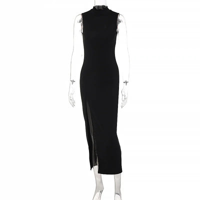 New Stylish Round Neck Sleeveless Slim Slit Midi skirt