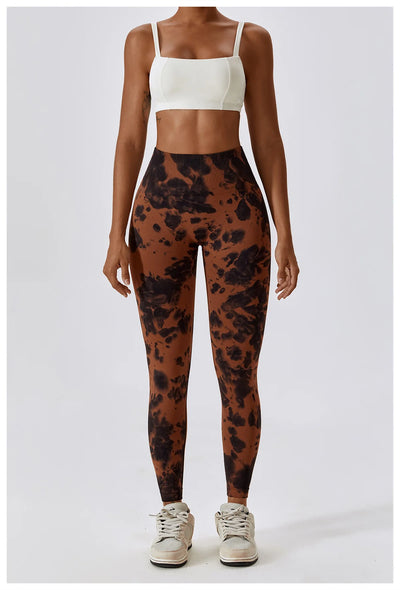 Seamless High Waist Sports Pants with Tie-Dye Effect