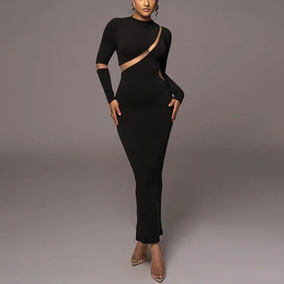 Sheer Long Sleeved Skinny Plus Size Long Skirt And A High Waisted Crewneck Skirt