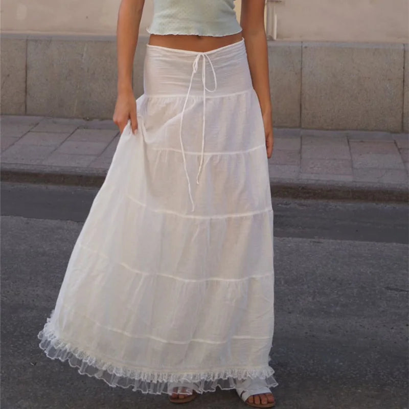 French Camisole Set With Long Lace Skirt