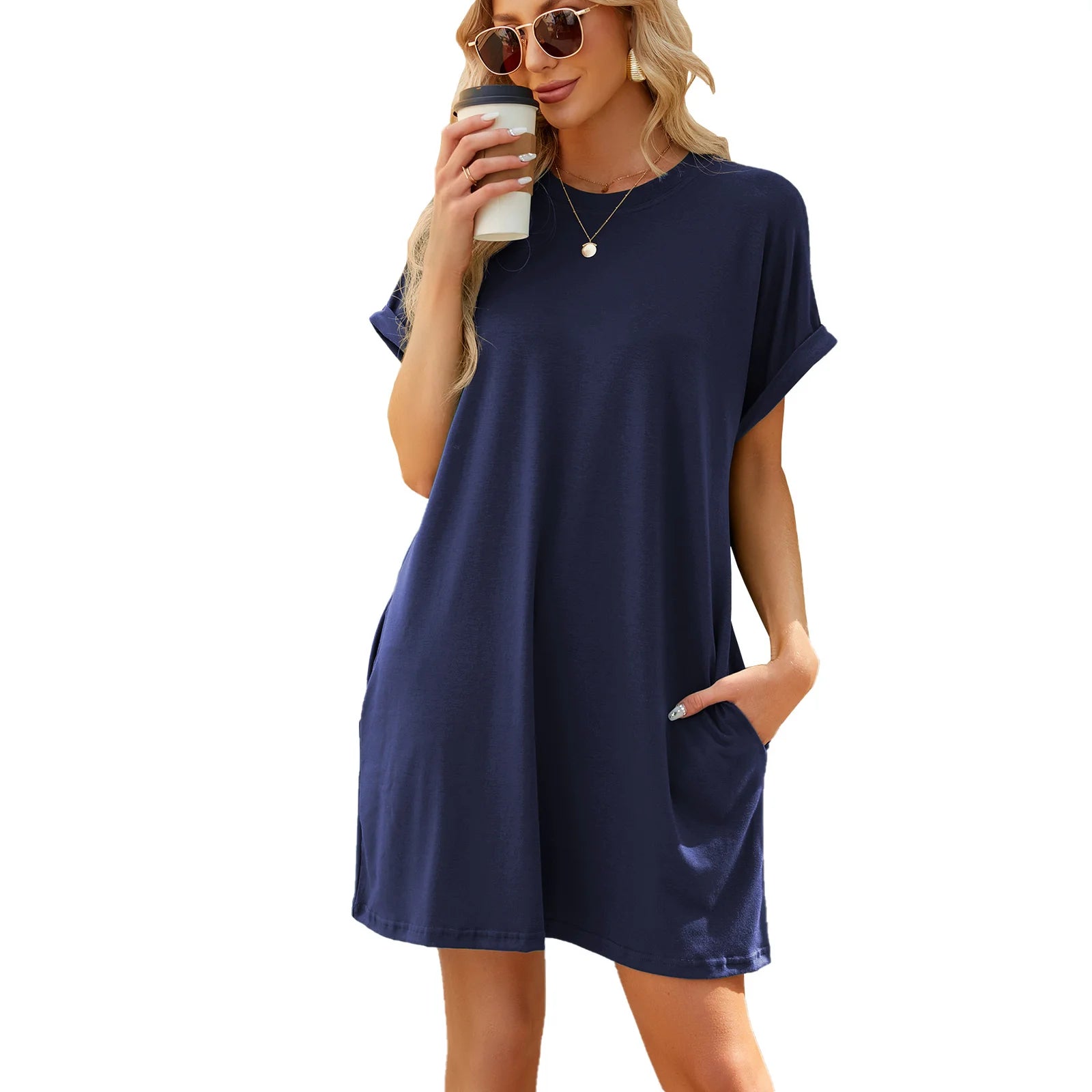 Loose Short Sleeve Dress With Pocket