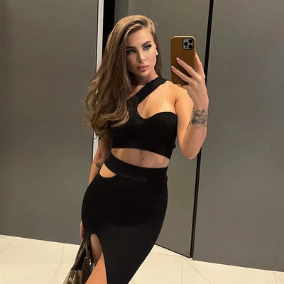 Crossover Top And Long Skirt Set