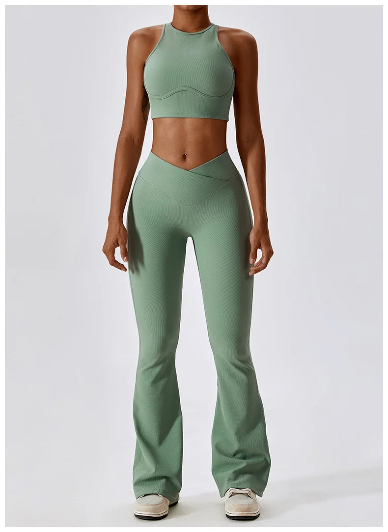 High Waist Cross Wide Leg Sports Flare Pants