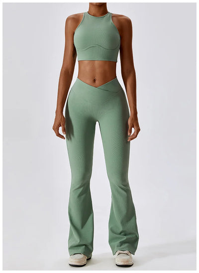 High Waist Cross Wide Leg Sports Flare Pants