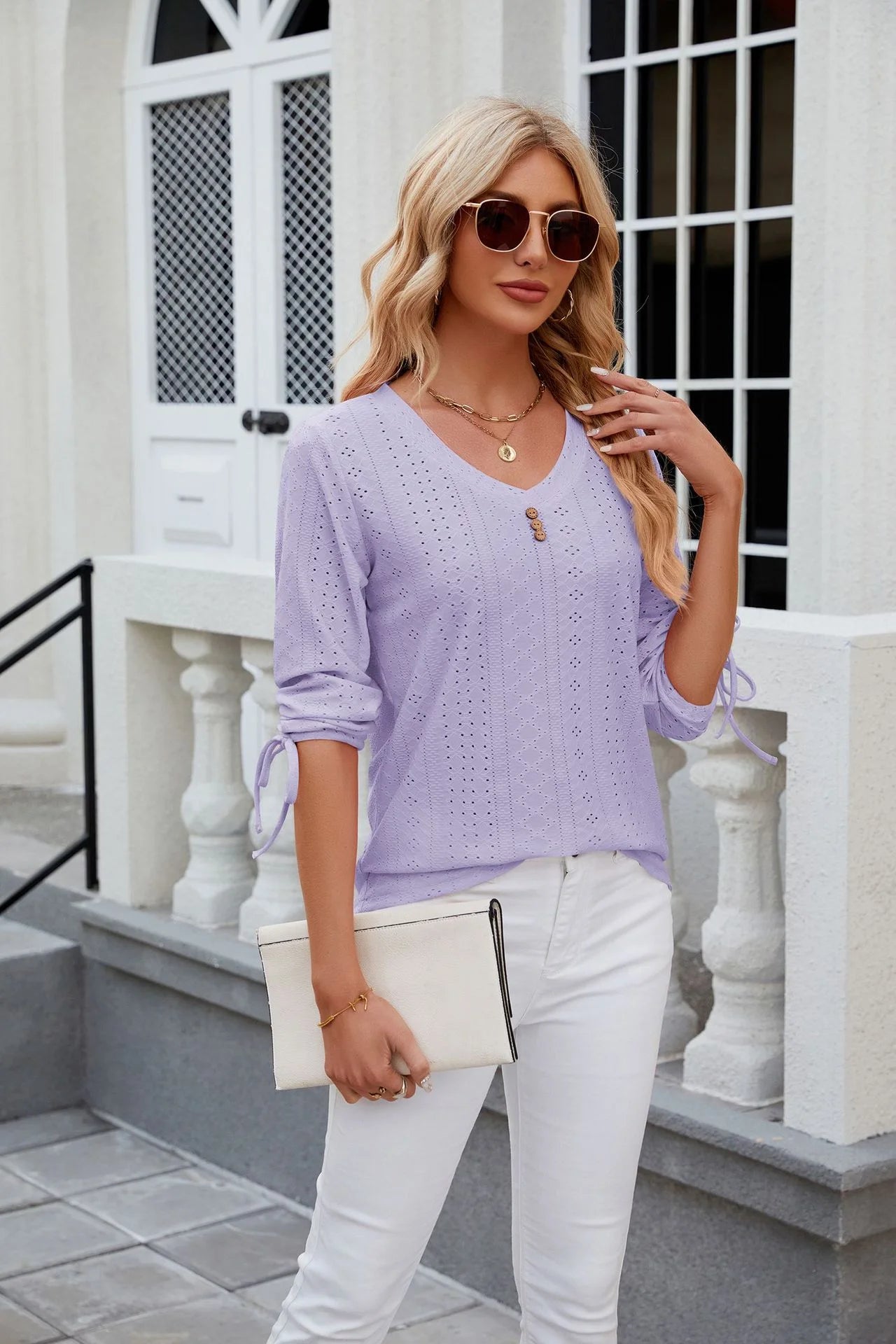 Loose Long Sleeve V Neck Blouse