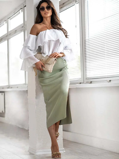 Ribbed Split Button Skirt