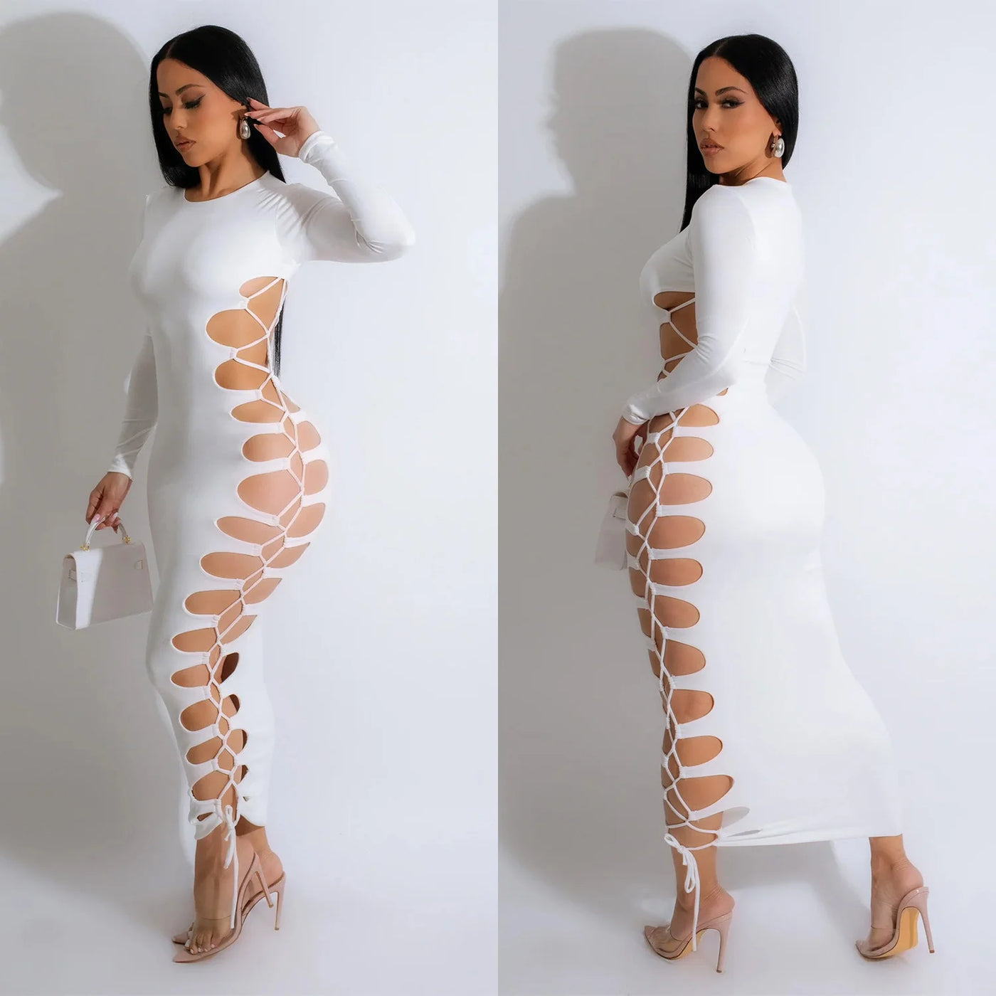 Sexy Round Neck Rope Tied Long Dress