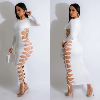 Sexy Round Neck Rope Tied Long Dress