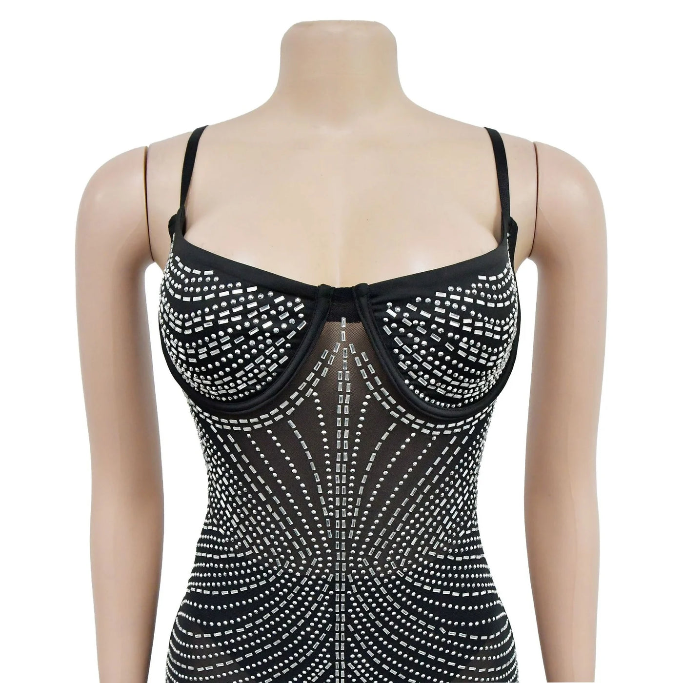 Mesh Hot Diamond Suspender Long Dress