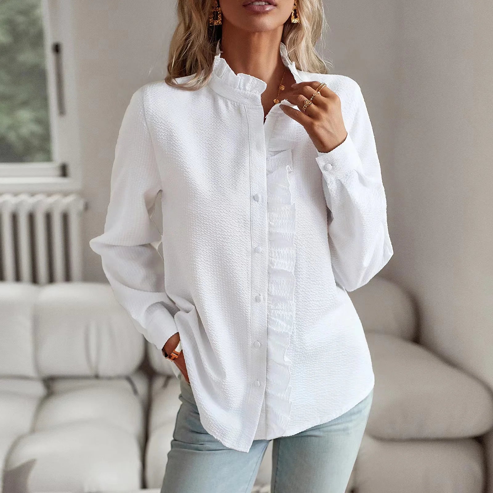 Long Sleeve Shirt With Ruffles