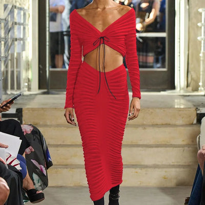 Top With Bow And Long Skirt Set