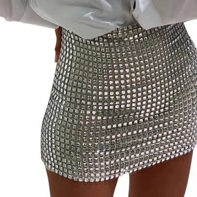 Solid Color Slim Mesh Sequins Hip Fashion Skirt Women