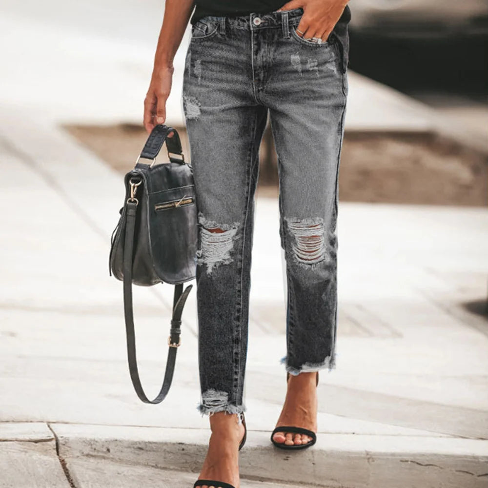 Denim Ripped Pants Slacks