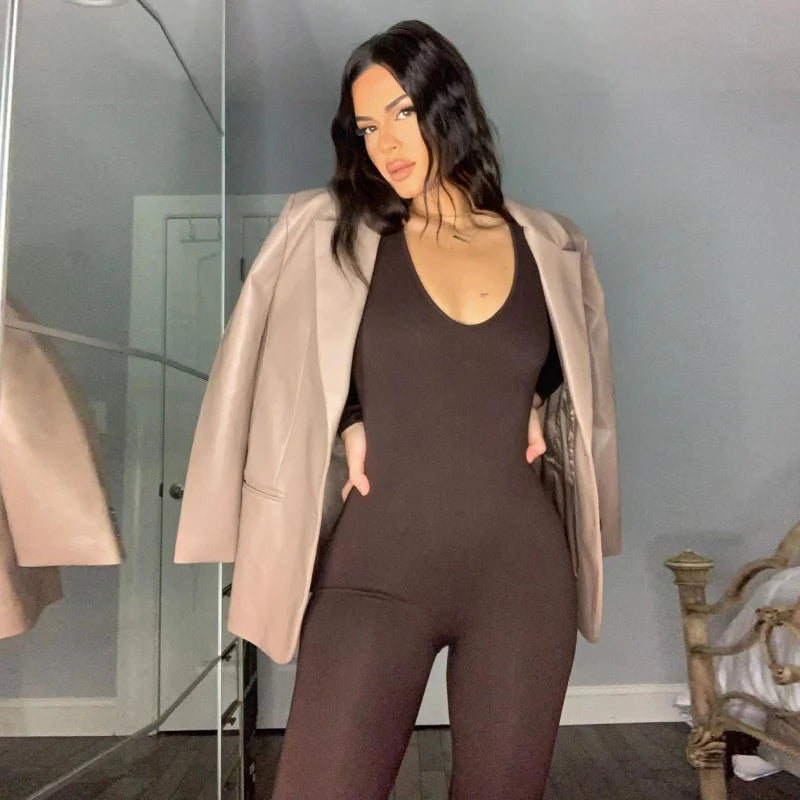 Round Neck Long Sleeve Tight Jumpsuit