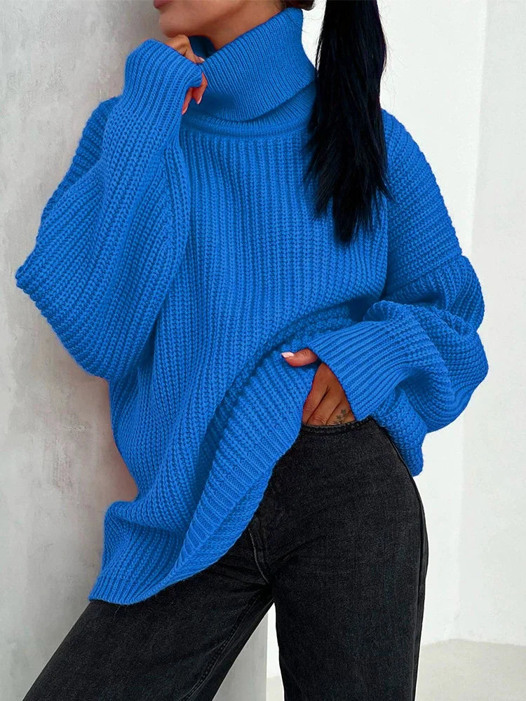 Thickened Loose High Necked Wool Large Casual Pure Color Sweater