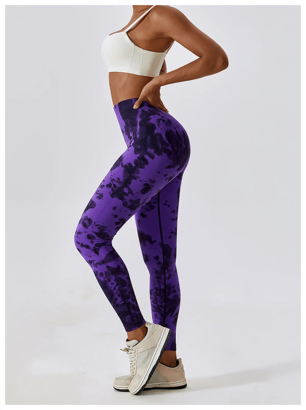 Seamless High Waist Sports Pants with Tie-Dye Effect