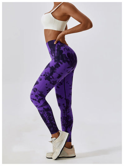 Seamless High Waist Sports Pants with Tie-Dye Effect
